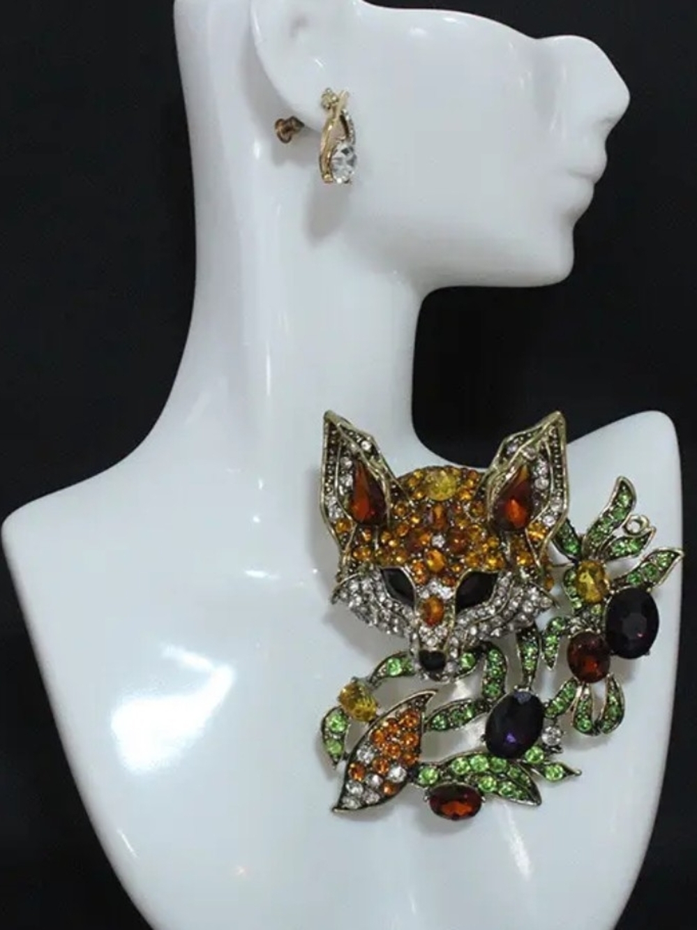 Fox Crystal Statement Brooch - Golden, Orange, Green